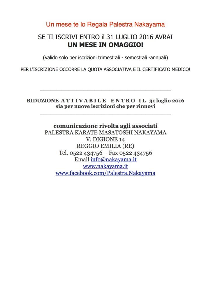 Un mese te lo Regala Palestra Nakayama