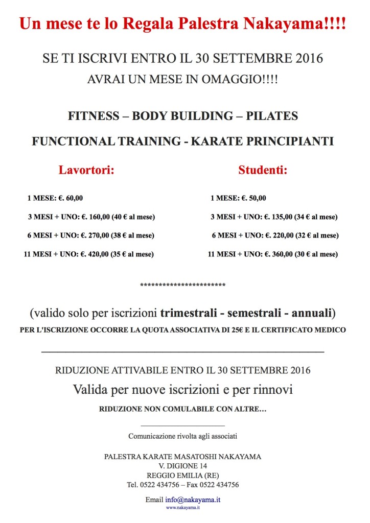 Un mese te lo Regala Palestra Nakayama!!!!