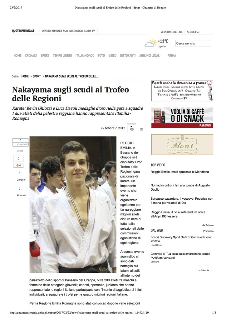 Nakayama sugli scudi al Trofeo delle Regioni