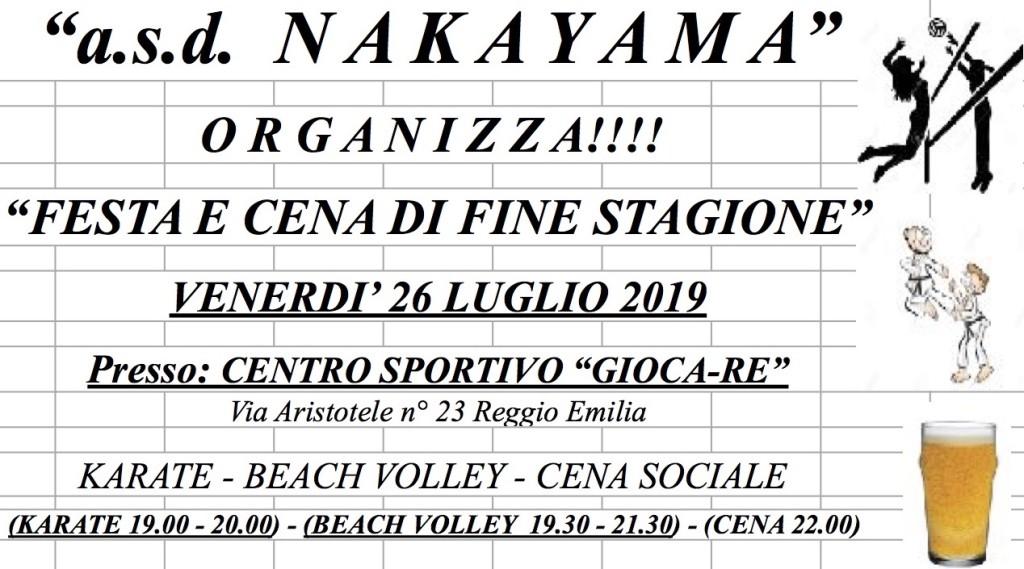 FESTA E CENA DI FINE STAGIONE – 26 luglio 2019