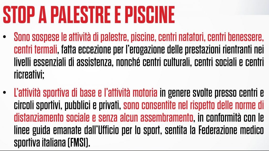 Palestra CHIUSA a causa del DPCM del 25 ottobre 2020